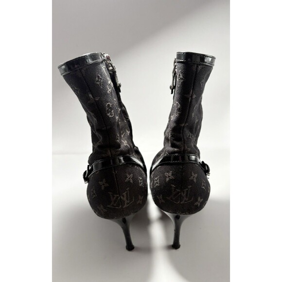 Louis Vuitton Black Canvas Monogram Boots Stiletto Heel Silver Buckle 36 6 Y2K - Picture 4 of 13